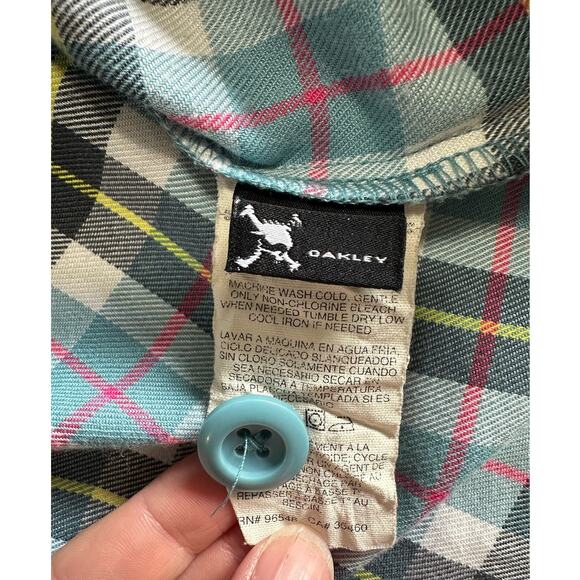 Gretchen Bleiler Oakley Blue Plaid V-Neck Casual Button Down Tunic Size L - Picture 7 of 10